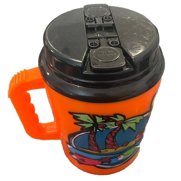 VTG Retro Betras Big Mug Thermos Water Bottle Summer Fun Neon Orange Beach 52 Oz - Picture 6 of 8